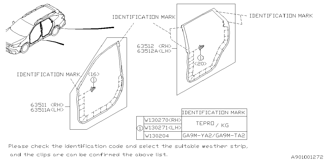 Diagram WEATHER STRIP for your Subaru