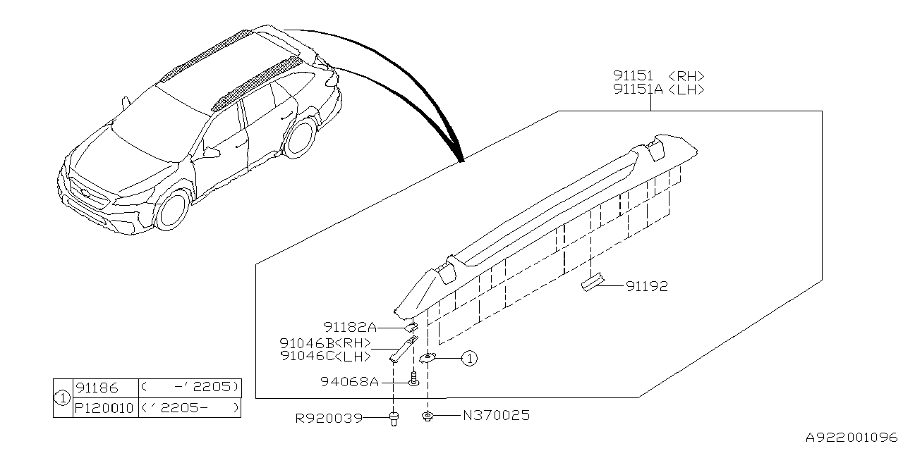 Diagram ROOF RAIL for your 2023 Subaru Outback   