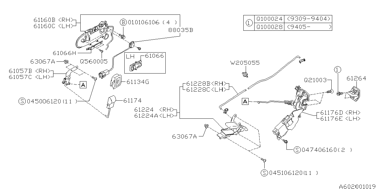 FRONT DOOR PARTS (LATCH & HANDLE) Diagram