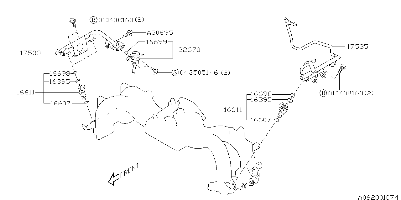 Diagram FUEL INJECTOR for your 2002 Subaru Impreza 2.5L AT RS Sedan 