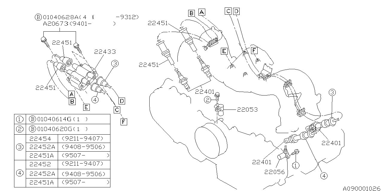 Diagram SPARK PLUG & HIGH TENSION CORD for your 1995 Subaru Impreza  Base Coupe 