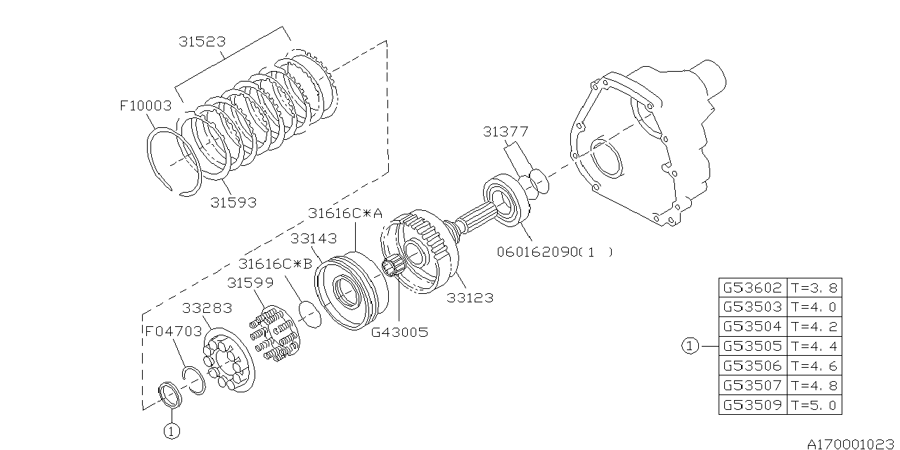 Diagram AT, TRANSFER & EXTENSION for your 1994 Subaru Impreza  EYESIGHT SEDAN 