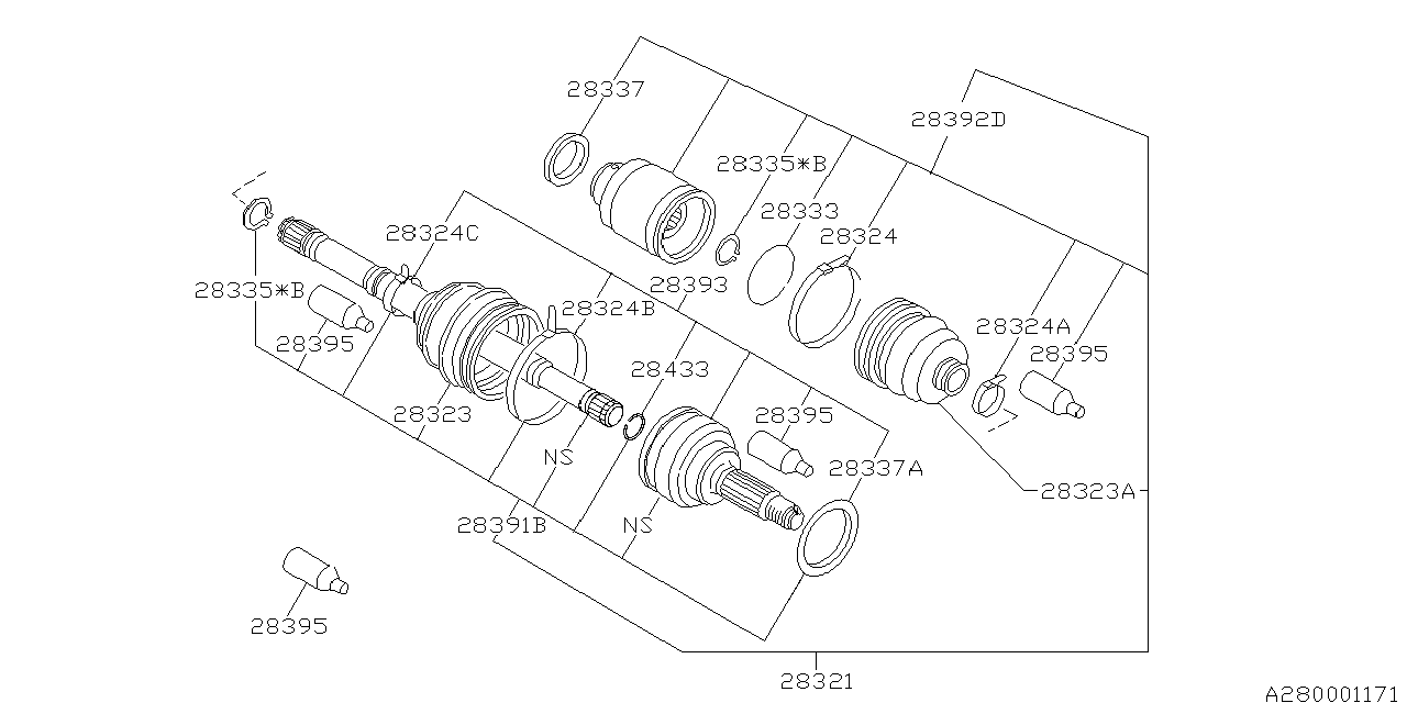 Diagram FRONT AXLE for your 2000 Subaru Impreza 2.2L MT Limited Sedan 