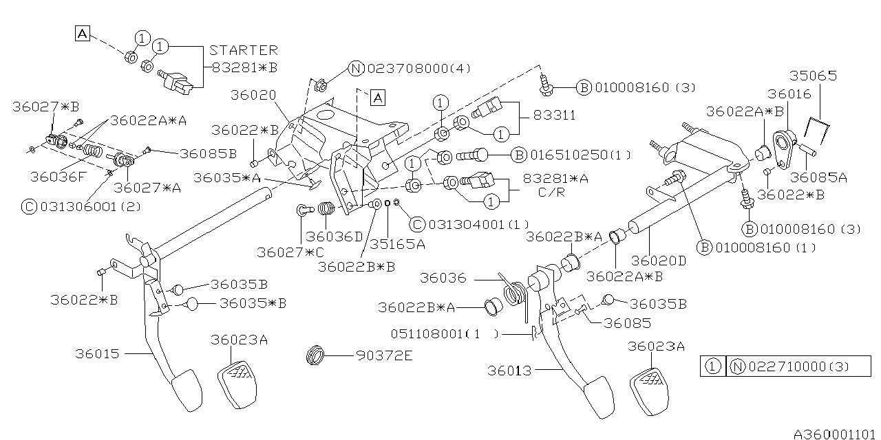 Diagram PEDAL SYSTEM (MT) for your 2001 Subaru Impreza   