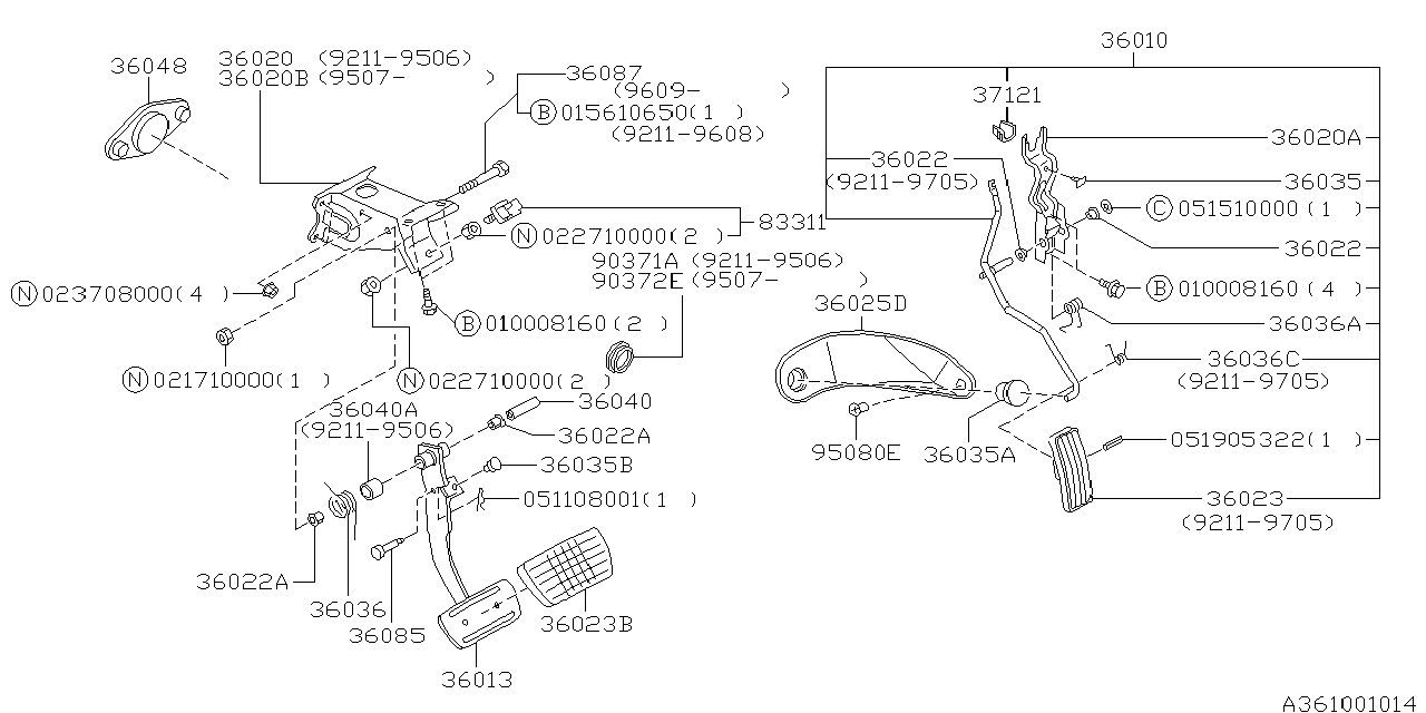 Diagram PEDAL SYSTEM (AT) for your 2000 Subaru STI   