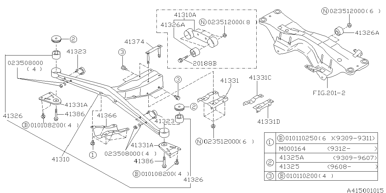 Diagram DIFFERENTIAL MOUNTING for your 1995 Subaru Impreza 1.8L MT 4WD Base Coupe 