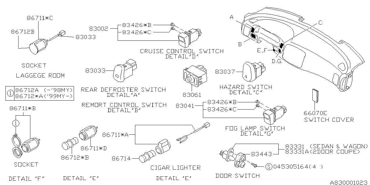 Diagram SWITCH (INSTRUMENTPANEL) for your 1993 Subaru Impreza   