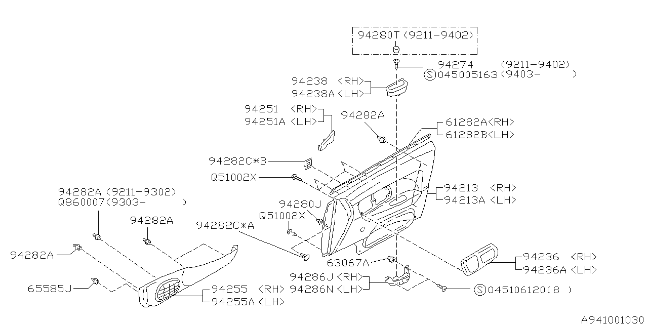 Diagram DOOR TRIM for your 1996 Subaru Outback   