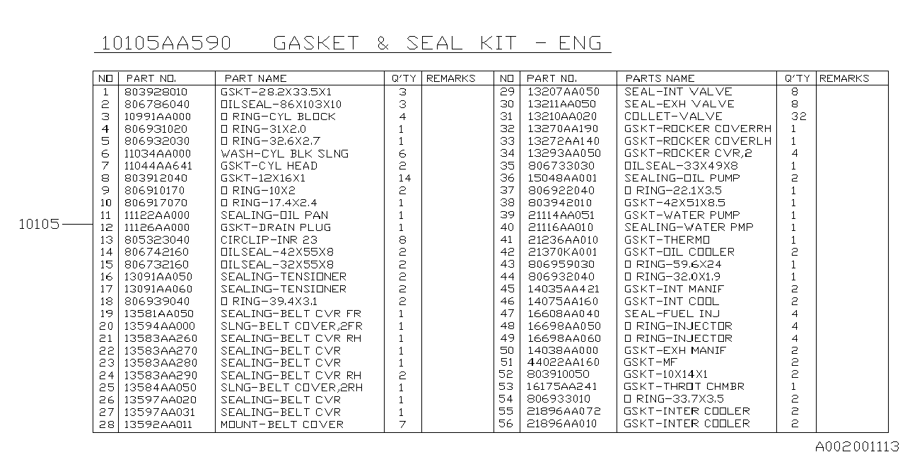 Diagram ENGINE GASKET & SEAL KIT for your Subaru