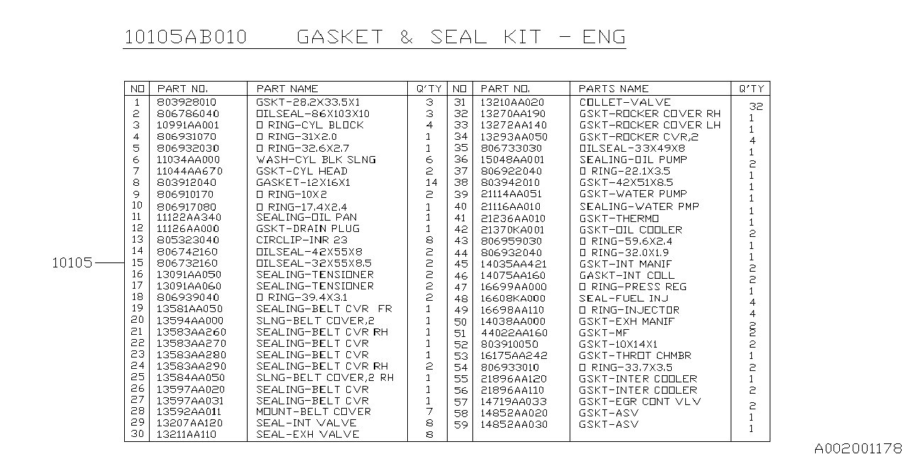 Diagram ENGINE GASKET & SEAL KIT for your 2008 Subaru Tribeca   