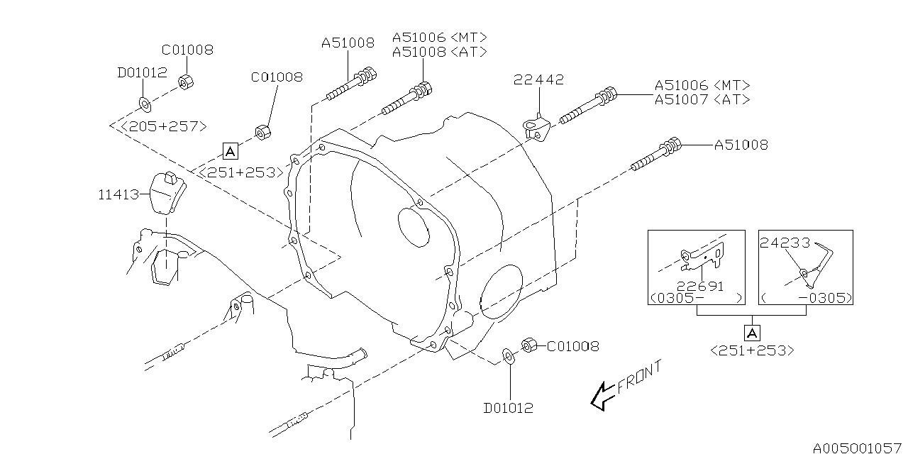 Diagram TIMING HOLE PLUG & TRANSMISSION BOLT for your 2006 Subaru WRX   