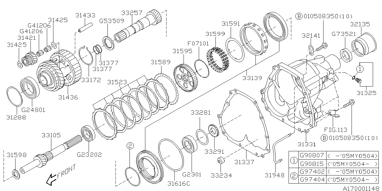 Diagram AT, TRANSFER & EXTENSION for your 2004 Subaru Legacy  Limited Wagon 