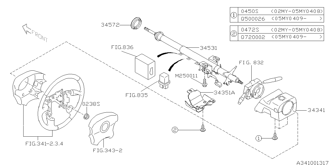 Diagram STEERING COLUMN for your 2009 Subaru WRX SS SEDAN  