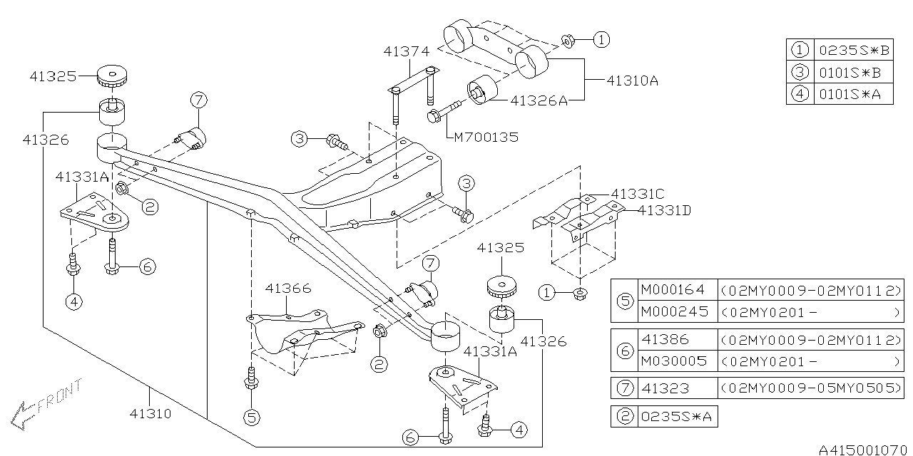 Diagram DIFFERENTIAL MOUNTING for your 2004 Subaru Impreza 2.5L 5MT RS Sedan 