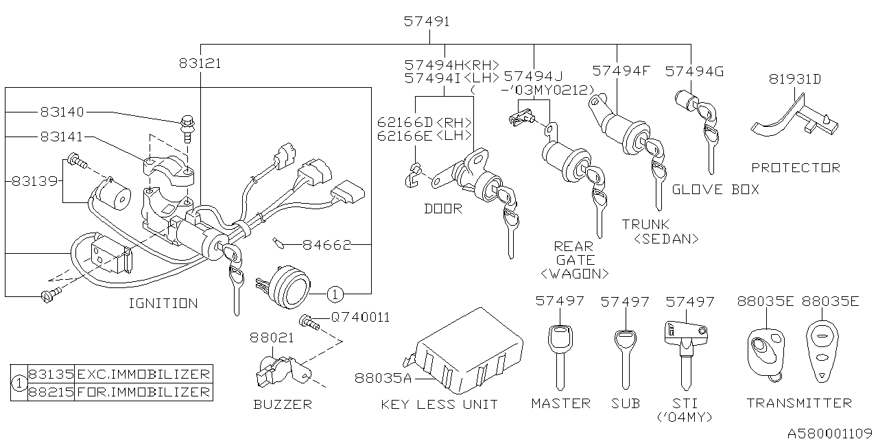 Diagram KEY KIT & KEY LOCK for your 2002 Subaru WRX  SEDAN 