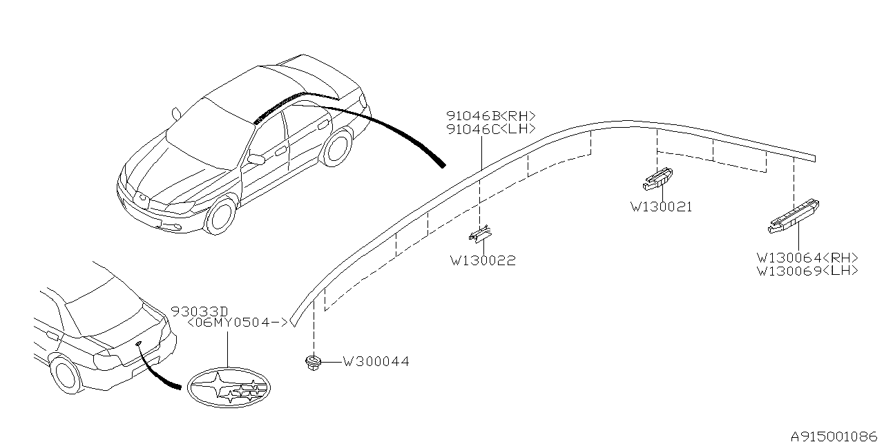 Diagram MOLDING for your Subaru Impreza  Limited Sedan