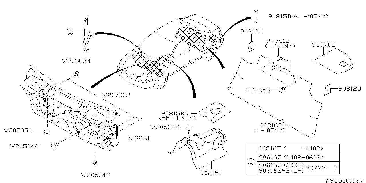 2005 Subaru Impreza Cowl Insulator. Engine Compartment Insulation ...