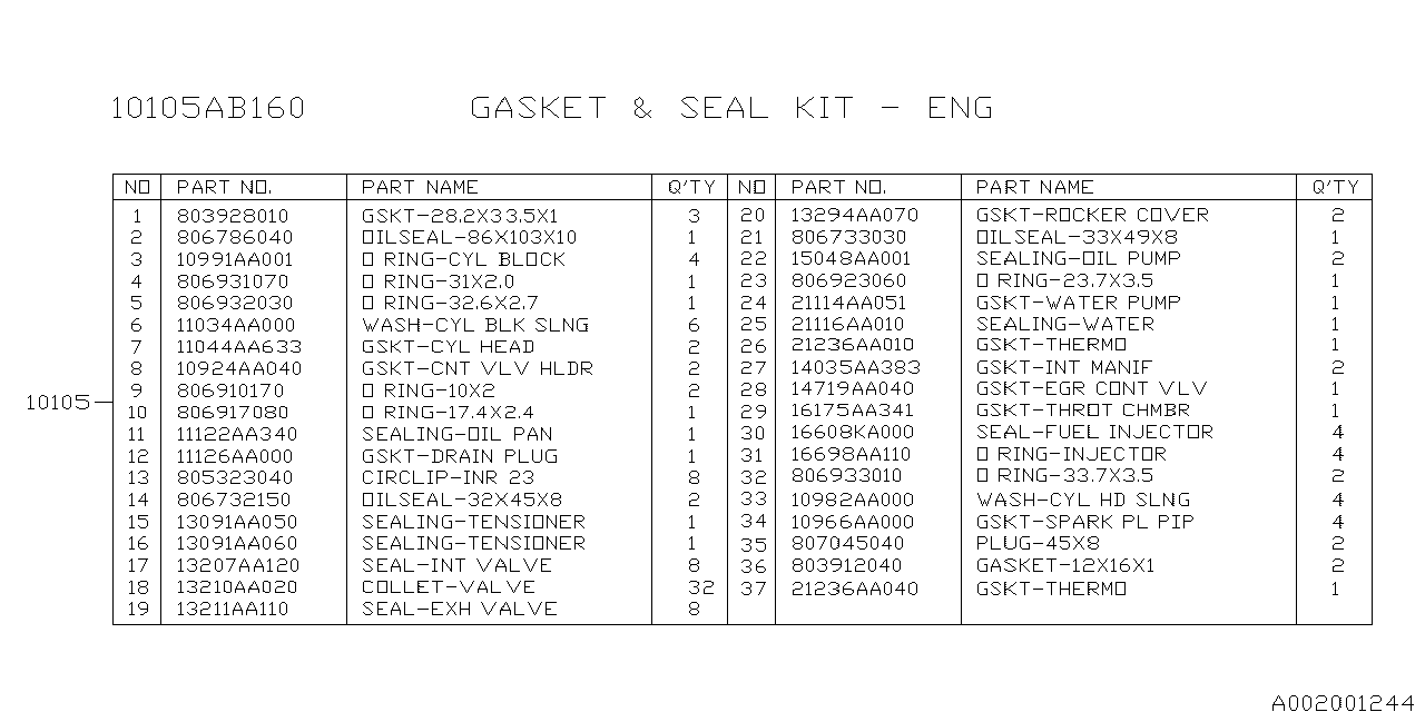 Diagram ENGINE GASKET & SEAL KIT for your 2009 Subaru Impreza  Sedan 