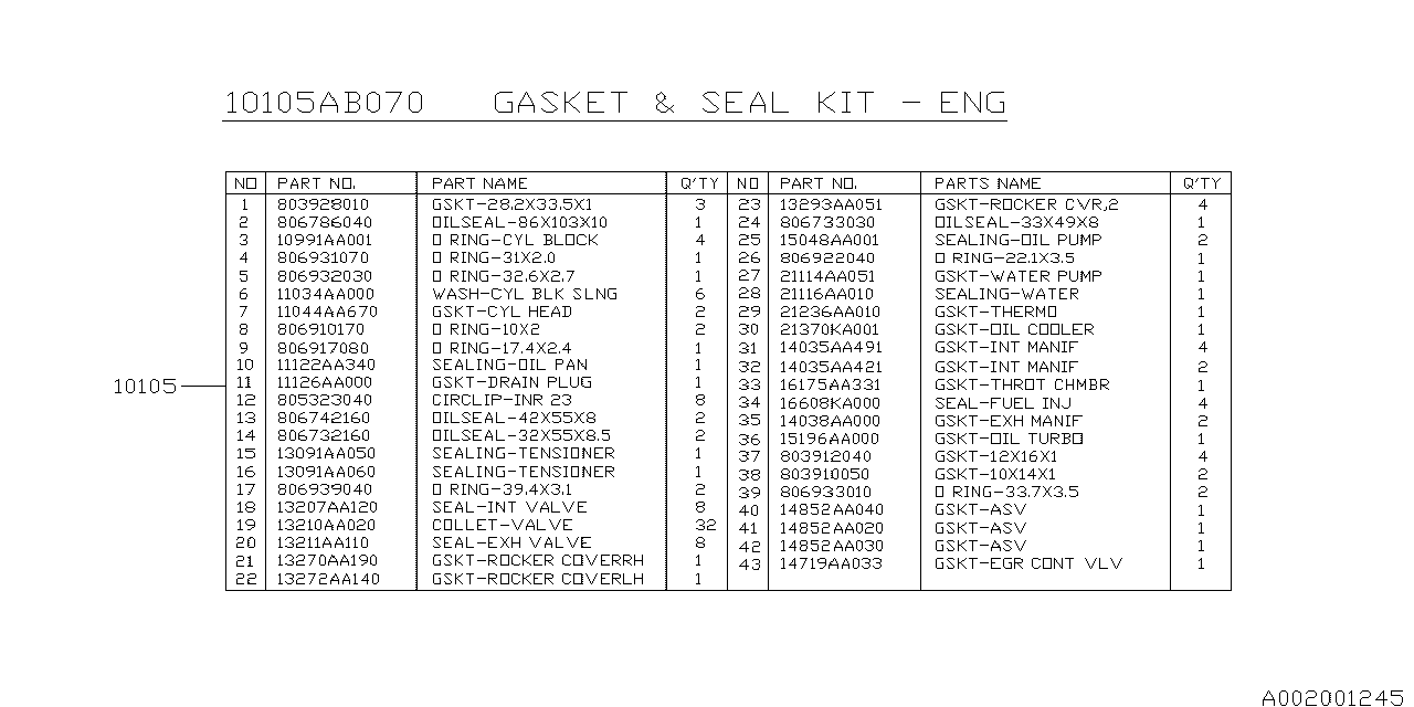 Diagram ENGINE GASKET & SEAL KIT for your Subaru