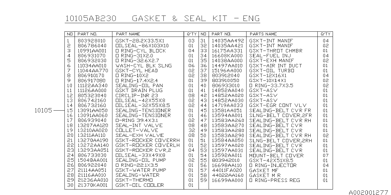 Diagram ENGINE GASKET & SEAL KIT for your 2009 Subaru Impreza   