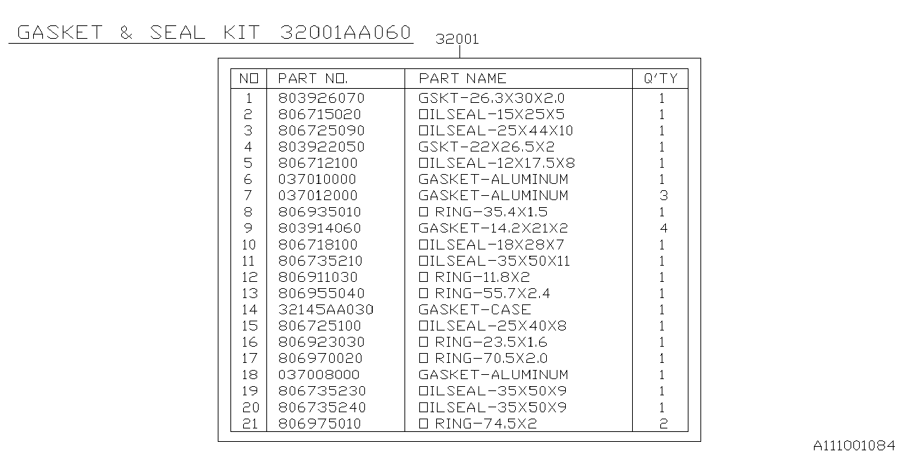 Diagram MT, GASKET & SEAL KIT for your 2012 Subaru WRX   