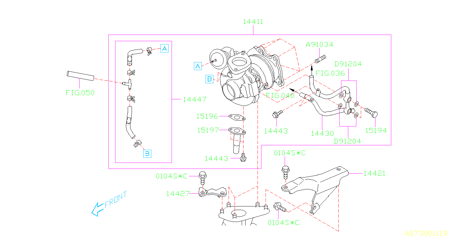 Subaru WRX Turbocharger. A complete turbocharger 14411AA700 Mark