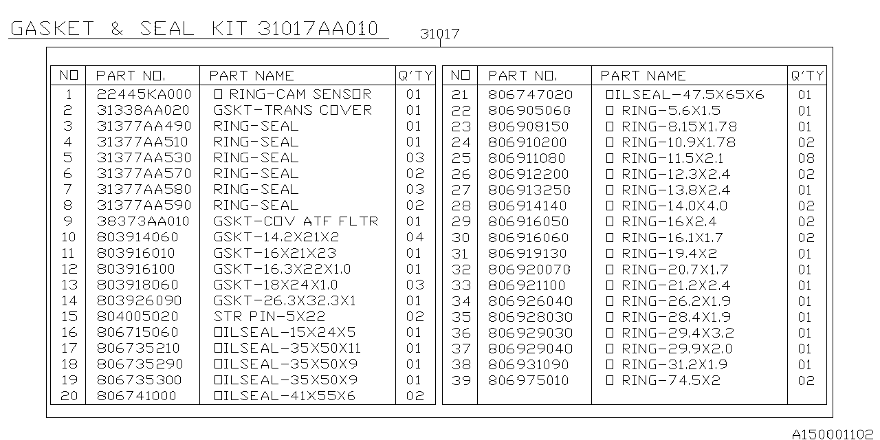 Diagram AT, TRANSMISSION ASSEMBLY for your Subaru
