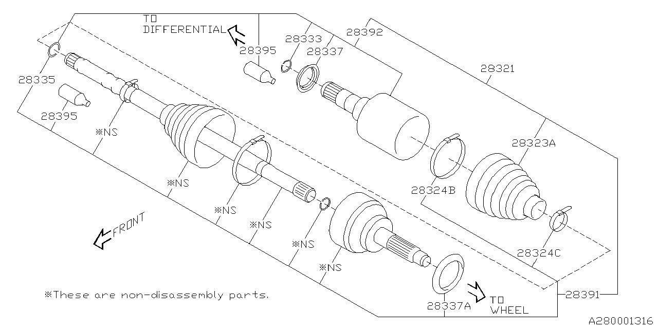 Diagram FRONT AXLE for your 2004 Subaru Impreza   