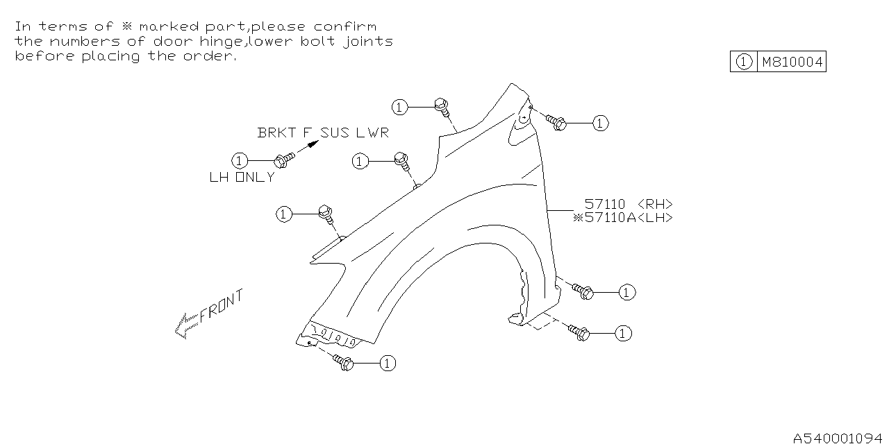 Diagram FENDER for your 2020 Subaru Impreza   