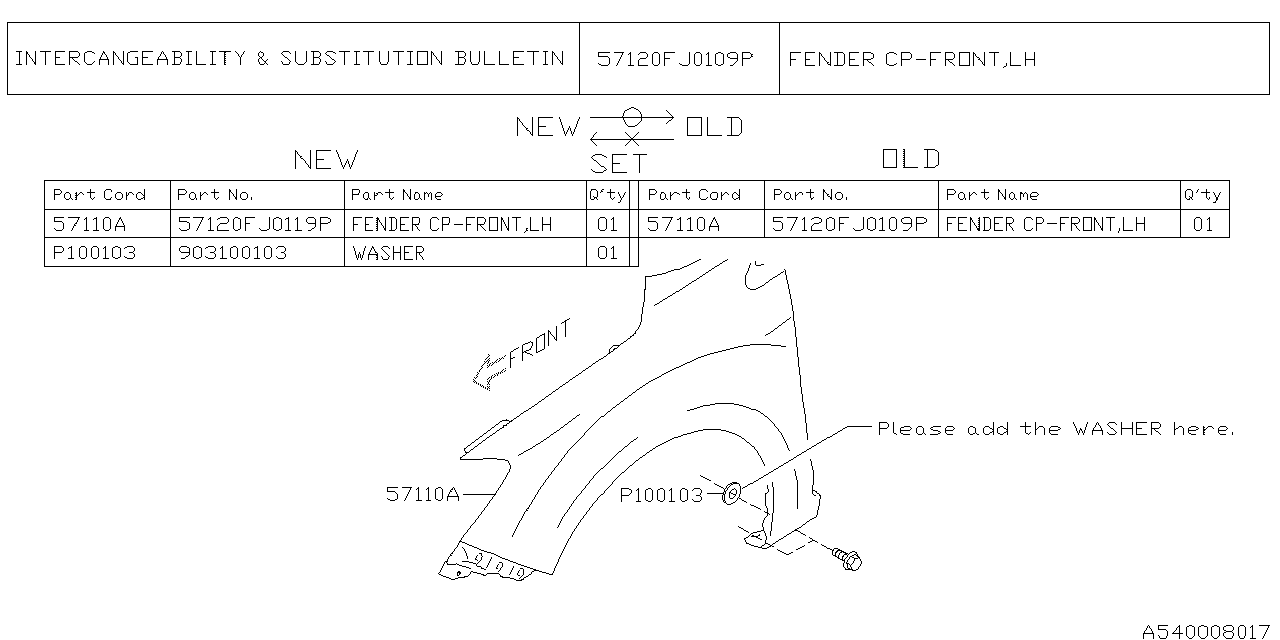 Diagram FENDER for your 2013 Subaru Impreza   