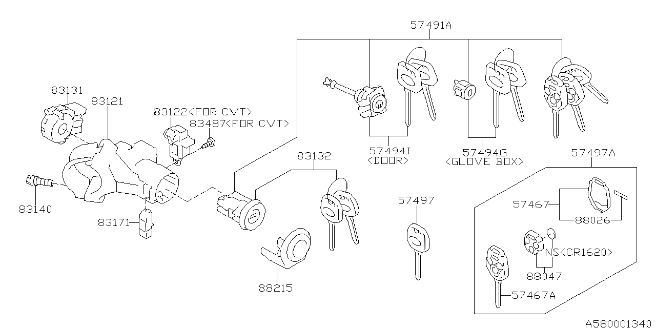 Diagram KEY KIT & KEY LOCK for your 2016 Subaru Impreza  Sedan 