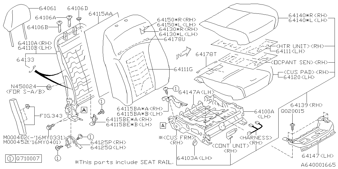 Diagram FRONT SEAT for your 2018 Subaru Outback  Limited w/EyeSight 