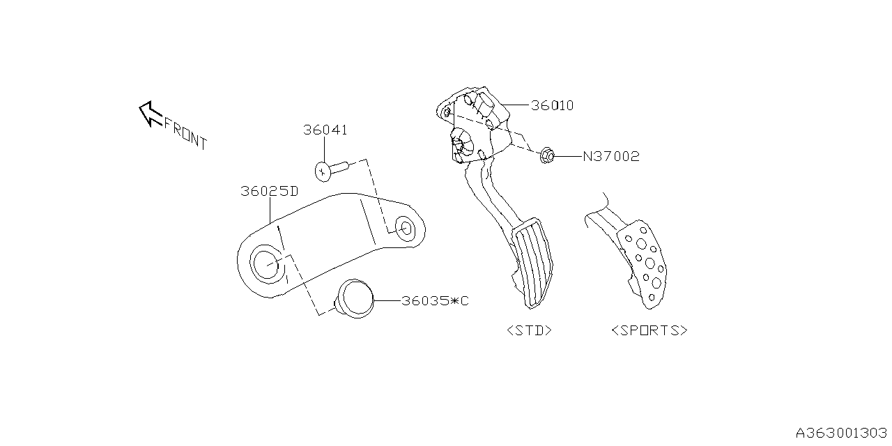 Diagram PEDAL SYSTEM for your 2006 Subaru WRX 2.5L TURBO 5MT WAGON 