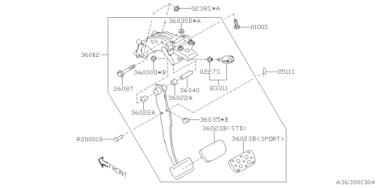 Diagram PEDAL SYSTEM for your Subaru Impreza  Sedan