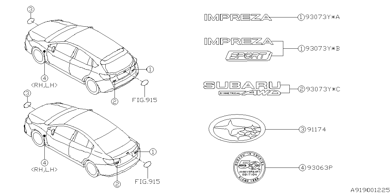 Diagram LETTER MARK for your 2019 Subaru Impreza  EYESIGHT SEDAN 