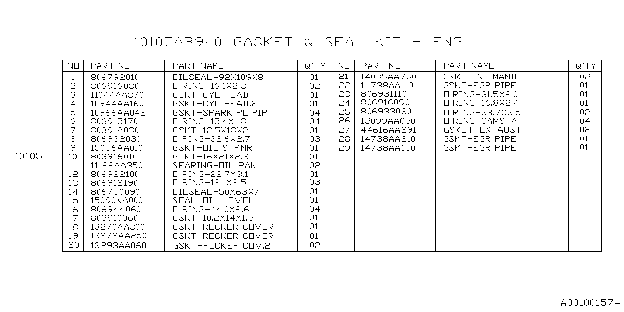 Diagram ENGINE ASSEMBLY for your 2013 Subaru Tribeca   