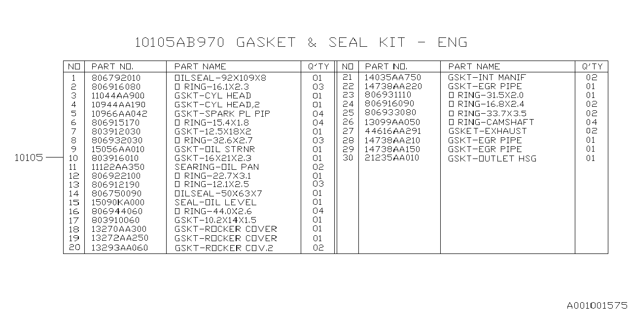 Diagram ENGINE ASSEMBLY for your 2013 Subaru Tribeca   