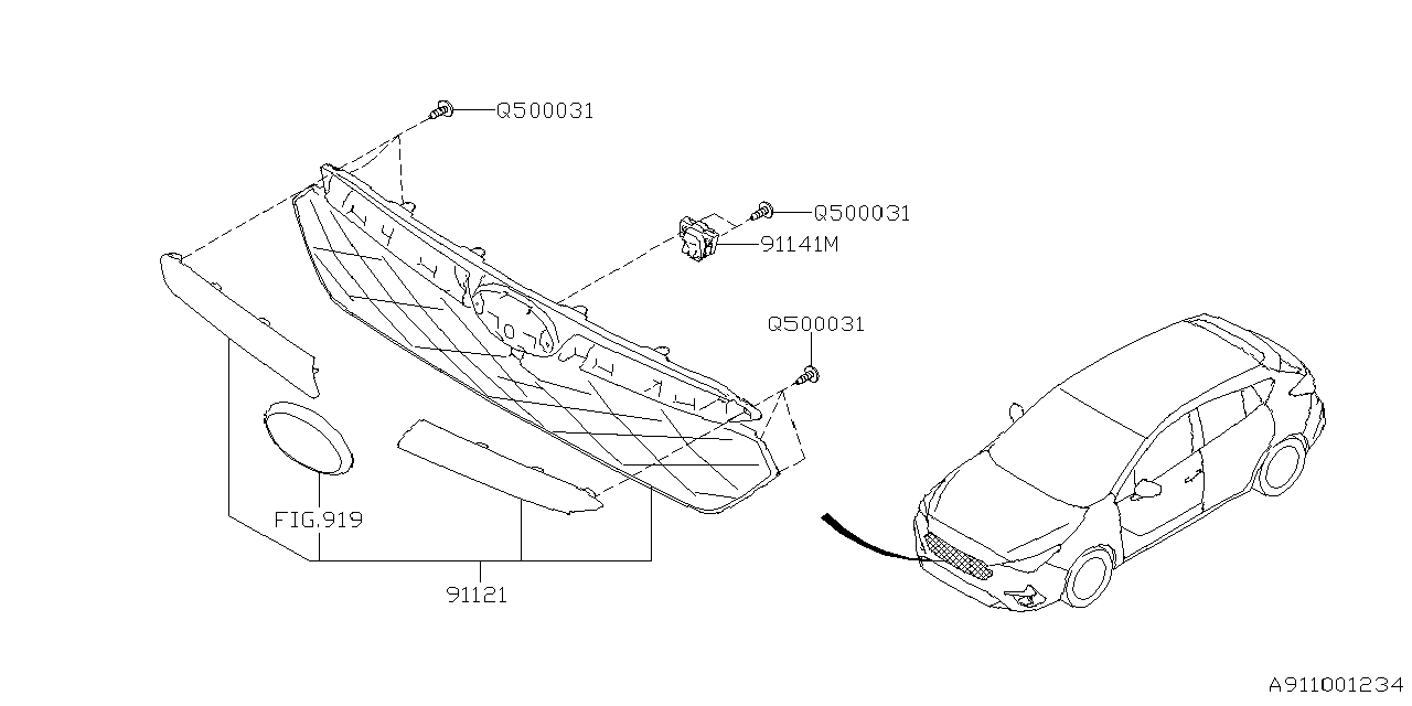 Diagram FRONT GRILLE for your 2019 Subaru Impreza  Premium Wagon 