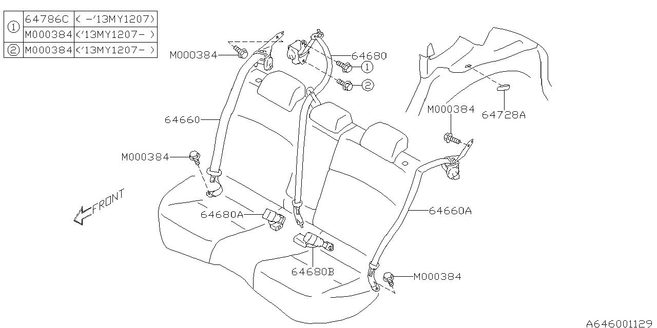 Diagram REAR SEAT BELT for your 2015 Subaru Impreza  LIMITED w/EyeSight SEDAN 