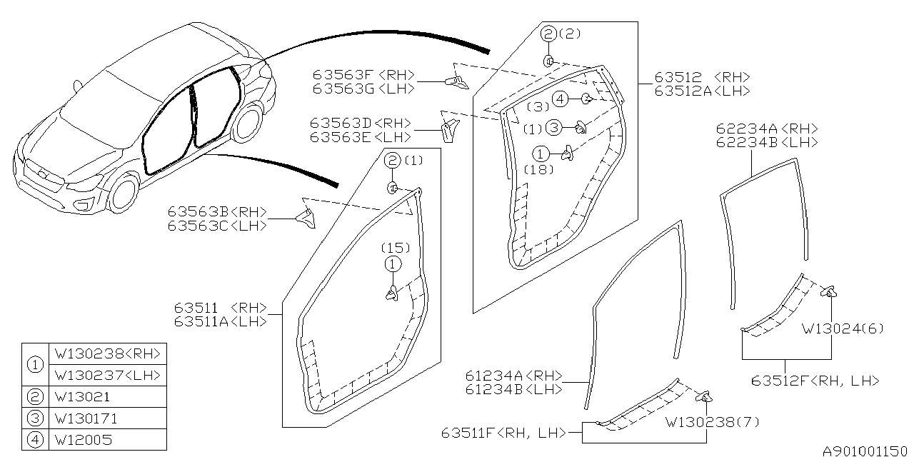 Diagram WEATHER STRIP for your 2021 Subaru Legacy  Limited Sedan 