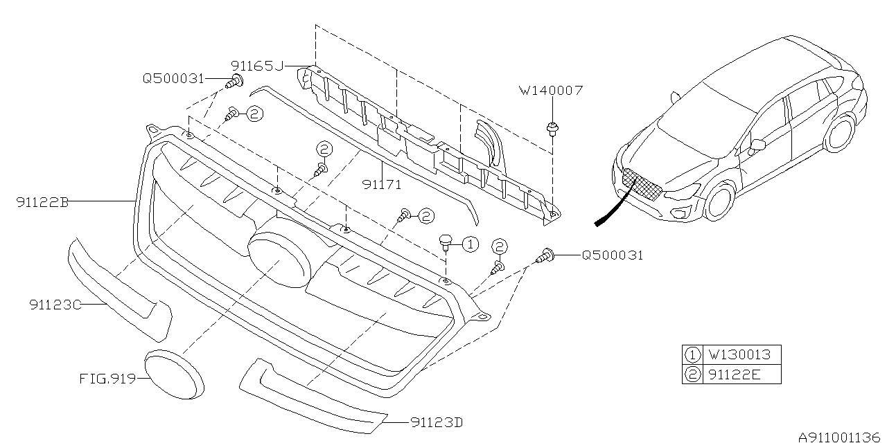 Diagram FRONT GRILLE for your 2014 Subaru Impreza   