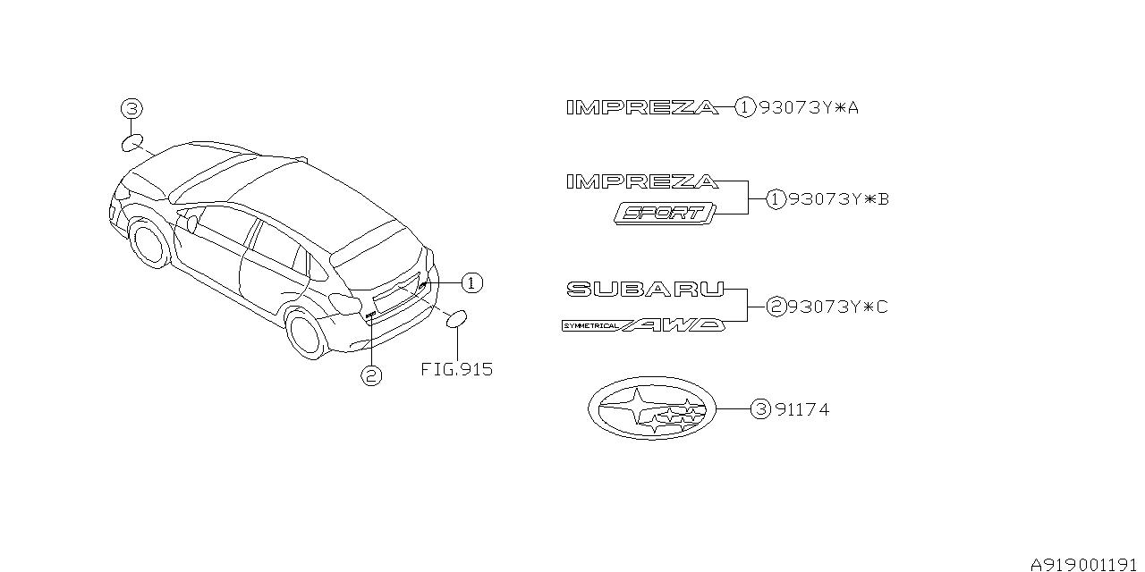 Diagram LETTER MARK for your 2015 Subaru Impreza  LIMITED w/EyeSight WAGON 