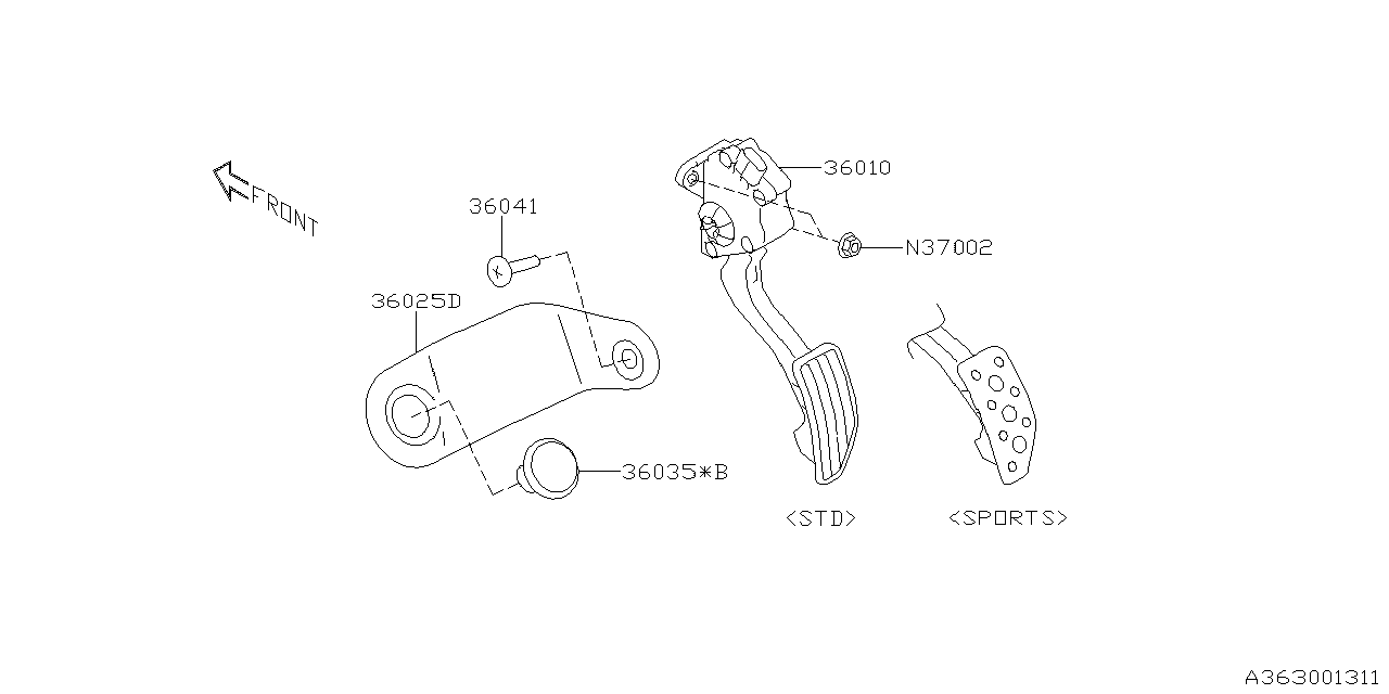 Diagram PEDAL SYSTEM for your 2006 Subaru WRX 2.5L TURBO 5MT WAGON 