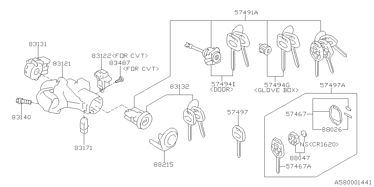 Diagram KEY KIT & KEY LOCK for your 2004 Subaru Forester 2.5L MT X LL Bean 