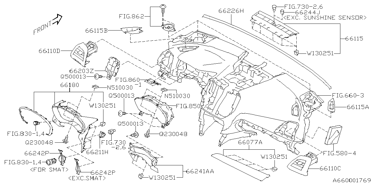 Diagram INSTRUMENT PANEL for your 2010 Subaru Legacy   