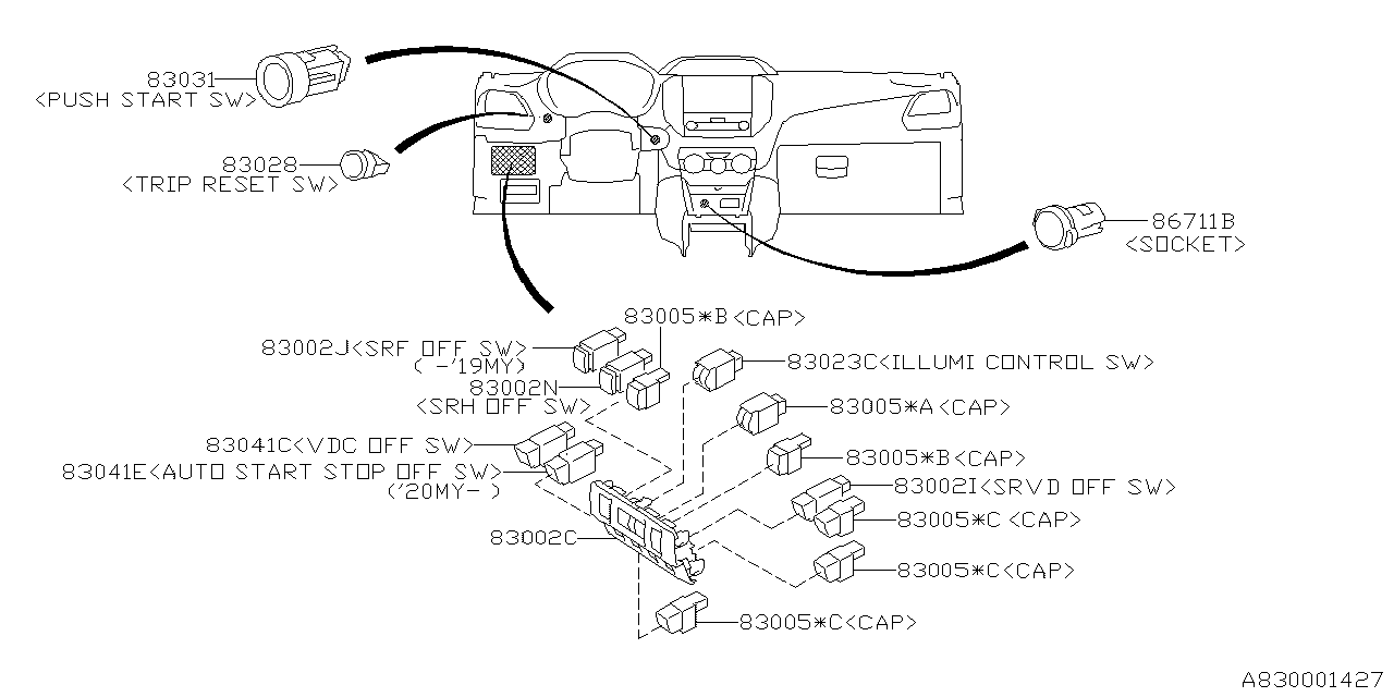 Diagram SWITCH (INSTRUMENTPANEL) for your Subaru