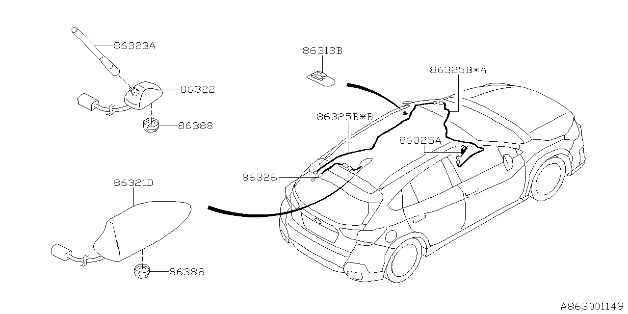 Diagram AUDIO PARTS (ANTENNA) for your 2016 Subaru Impreza   