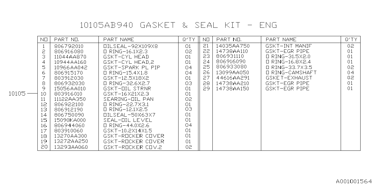 Diagram ENGINE ASSEMBLY for your 2013 Subaru Tribeca   