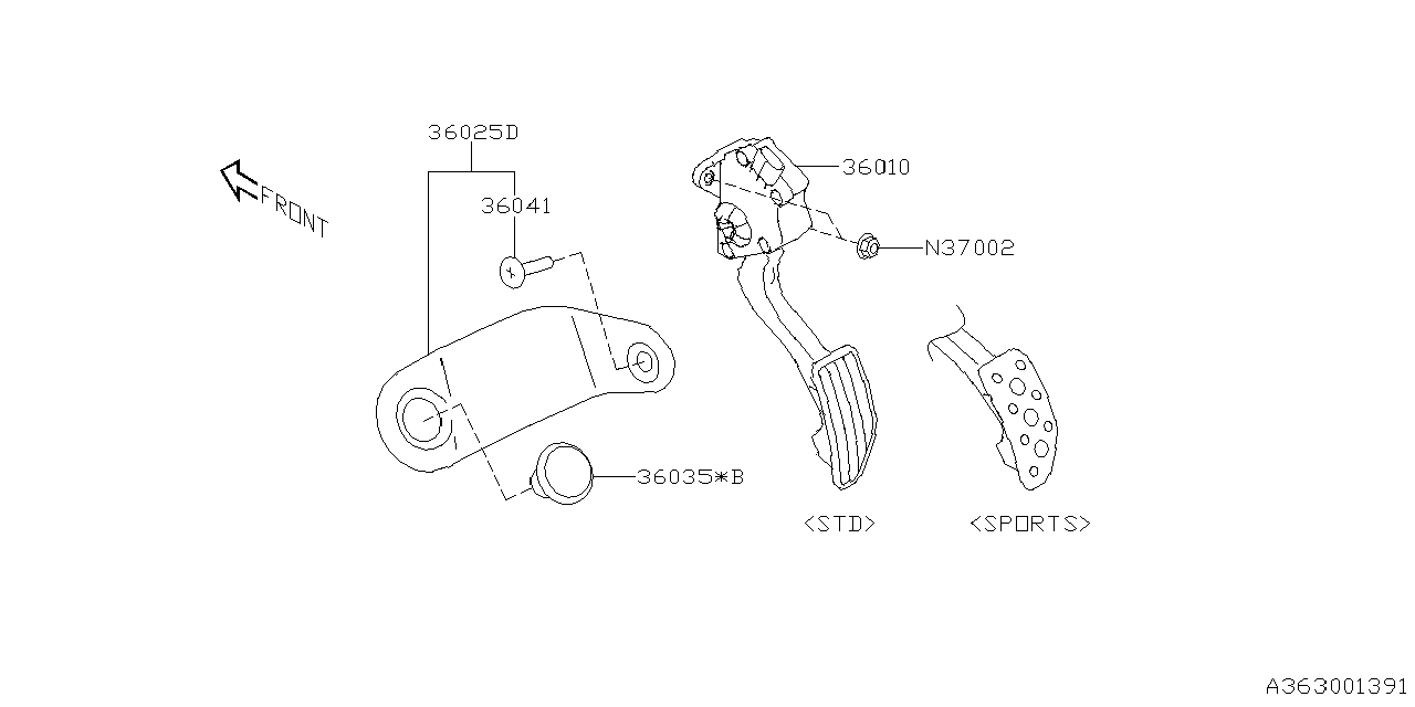 Diagram PEDAL SYSTEM for your 2006 Subaru WRX 2.5L TURBO 5MT WAGON 