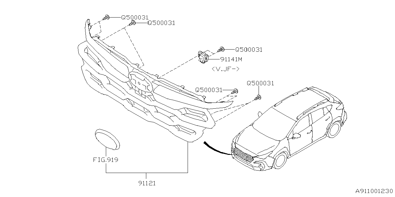 Diagram FRONT GRILLE for your 2002 Subaru Legacy   